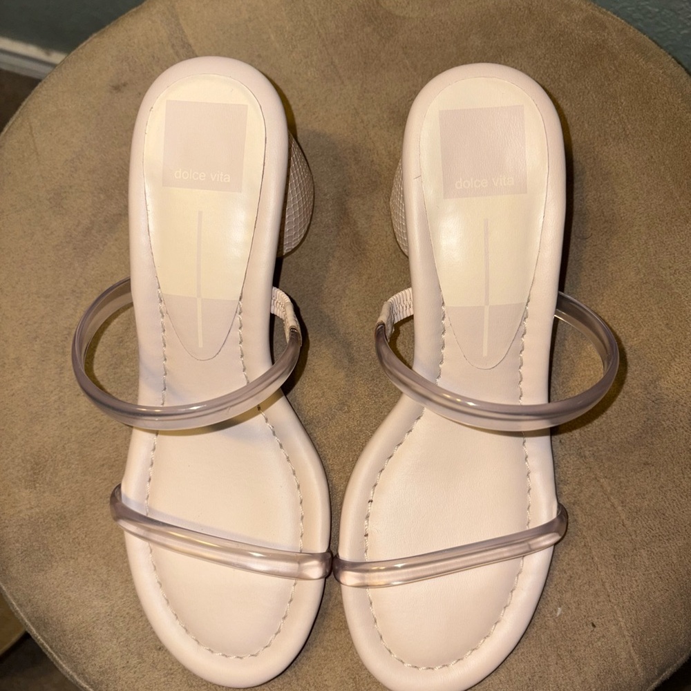Dolce Vita Cream Heels with Modern Transparent Straps